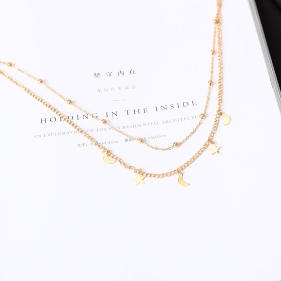 2 Layer Star and Moon Necklace Gold - Picture 5 of 8